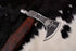 (AW-59) Hand-Forged Tactical Tomahawk – Engraved Skull Motif & Rosewood Handle with Leather Sheath