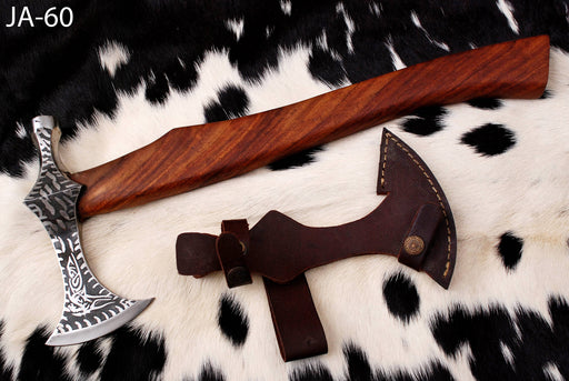 (AW-60) Custom Hand-Forged Viking Tomahawk – Nordic Etched Blade & Ergonomic Hardwood Handle