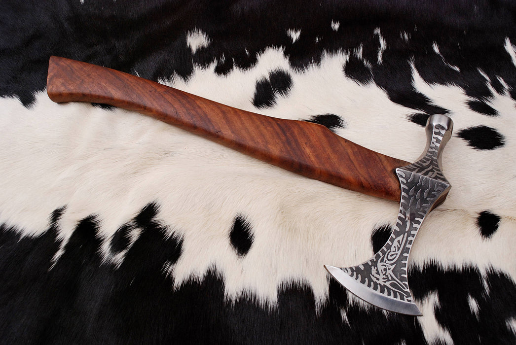 (AW-60) Custom Hand-Forged Viking Tomahawk – Nordic Etched Blade & Ergonomic Hardwood Handle