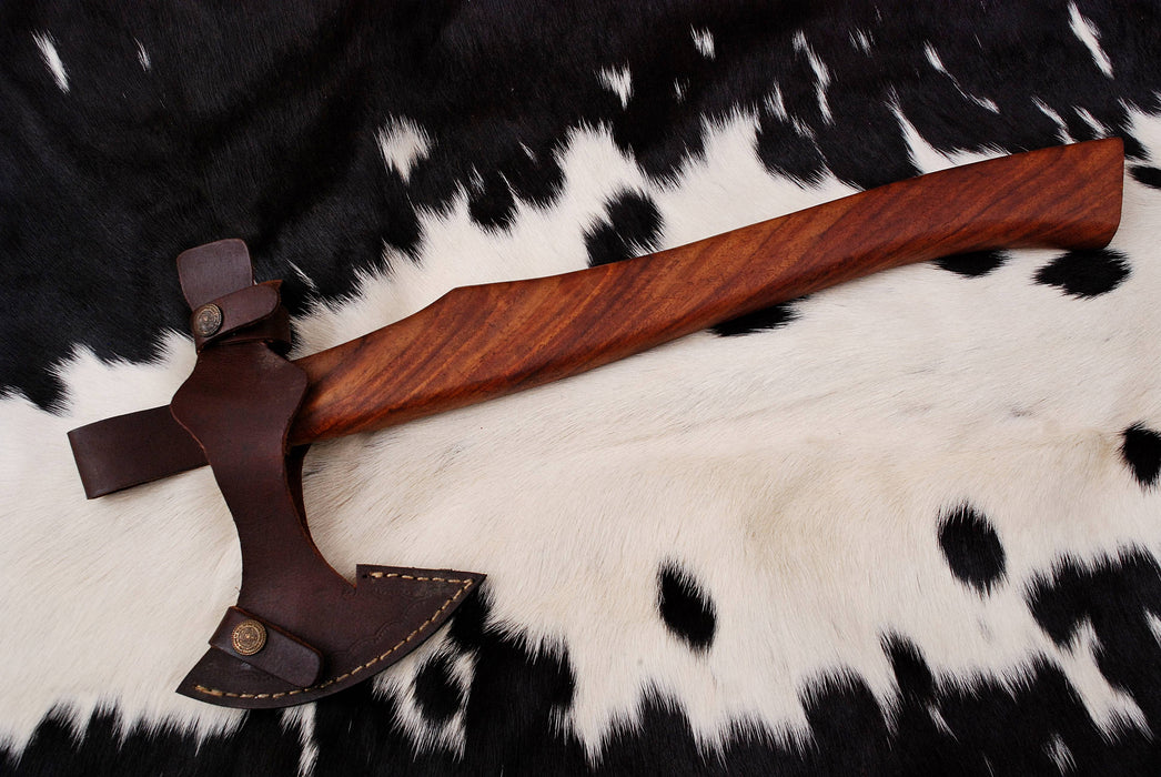 (AW-60) Custom Hand-Forged Viking Tomahawk – Nordic Etched Blade & Ergonomic Hardwood Handle