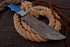 AW-69 Handcrafted Damascus Steel Hunting Knife with Blue Resin Handle & Leather Sheath