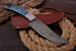 AW-74 Damascus Steel Skinner Hunting Knife with Blue Resin Handle & Leather Sheath