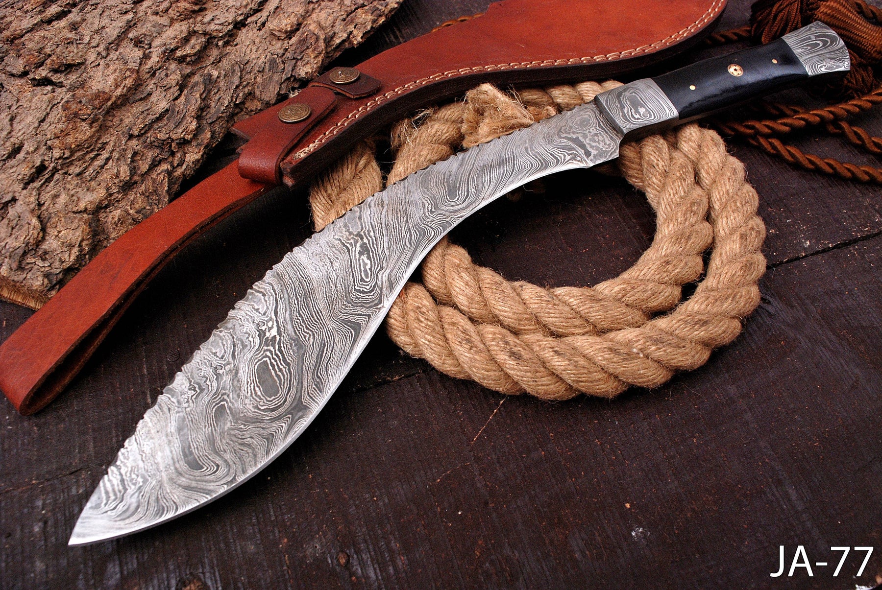 AW-77 Hand-Forged Damascus Steel Tanto Knife with Amber Resin Handle and Mosaic Pin
