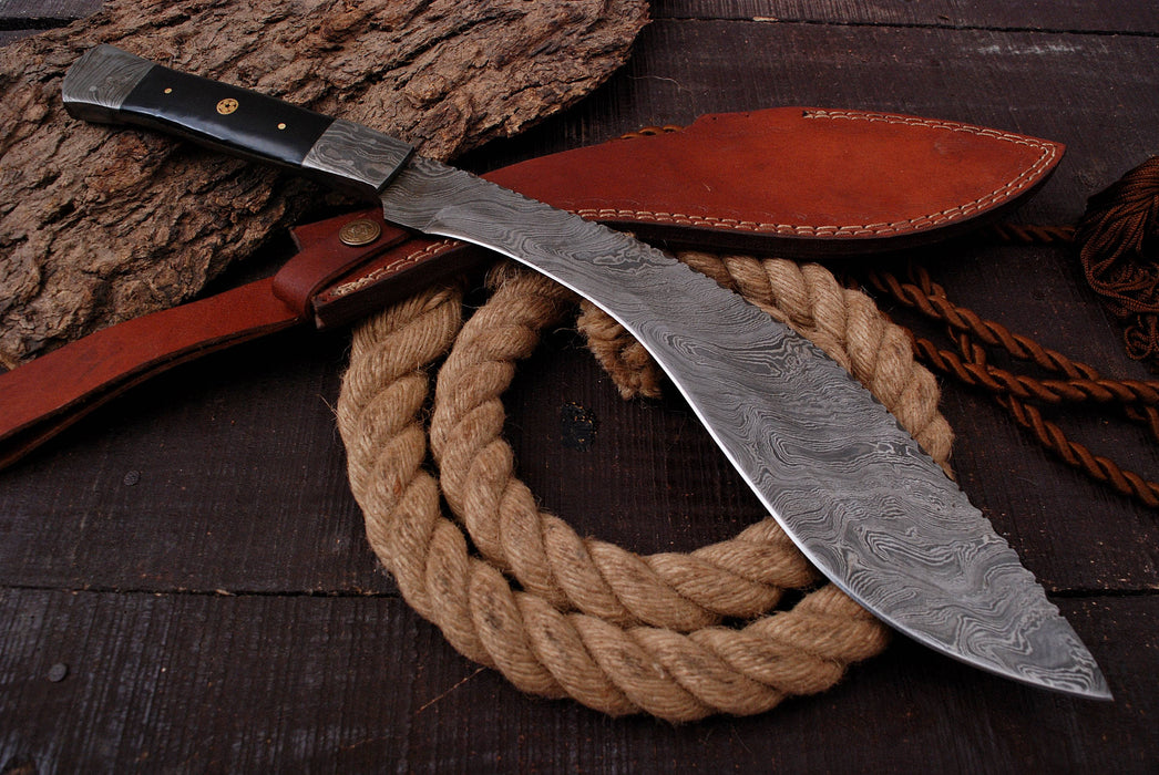 AW-77 Hand-Forged Damascus Steel Tanto Knife with Amber Resin Handle and Mosaic Pin