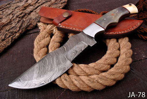 AW-78 Hand-Forged Damascus Steel Tracker Knife with Duo-Tone Resin and Bone Handle