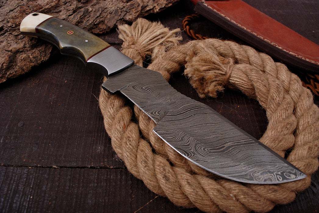 AW-78 Hand-Forged Damascus Steel Tracker Knife with Duo-Tone Resin and Bone Handle