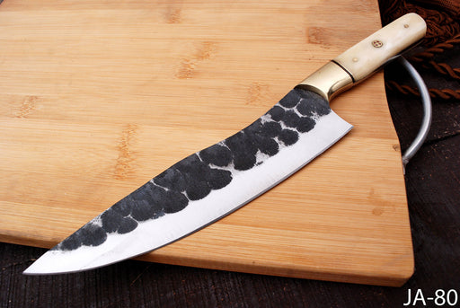 AW-80 Hand-Forged High Carbon Steel Chef Knife with Bone Handle and Brass Bolster
