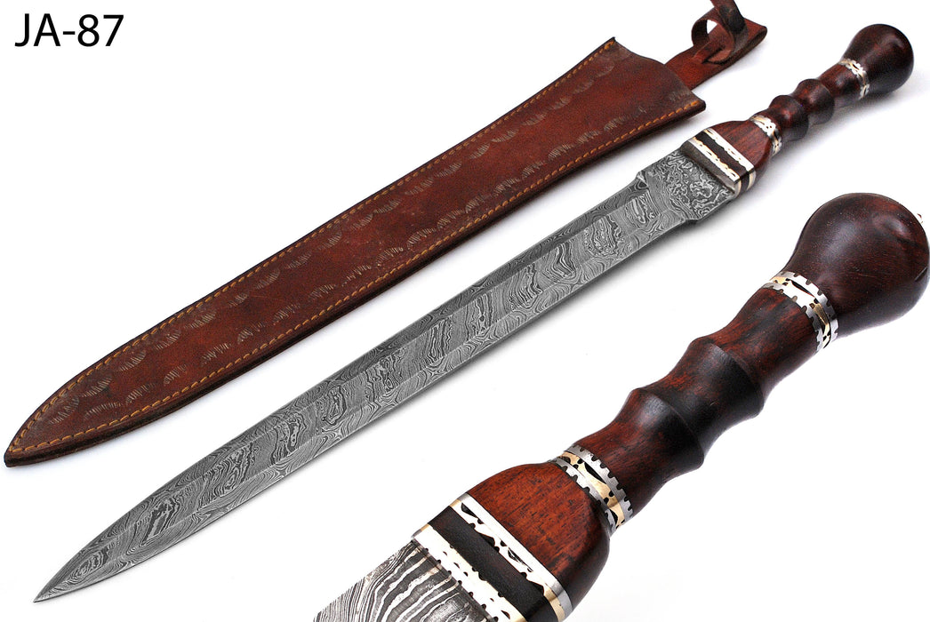 AW-87 Hand-Forged Damascus Steel Gladius-Style Short Sword with Rosewood Grip