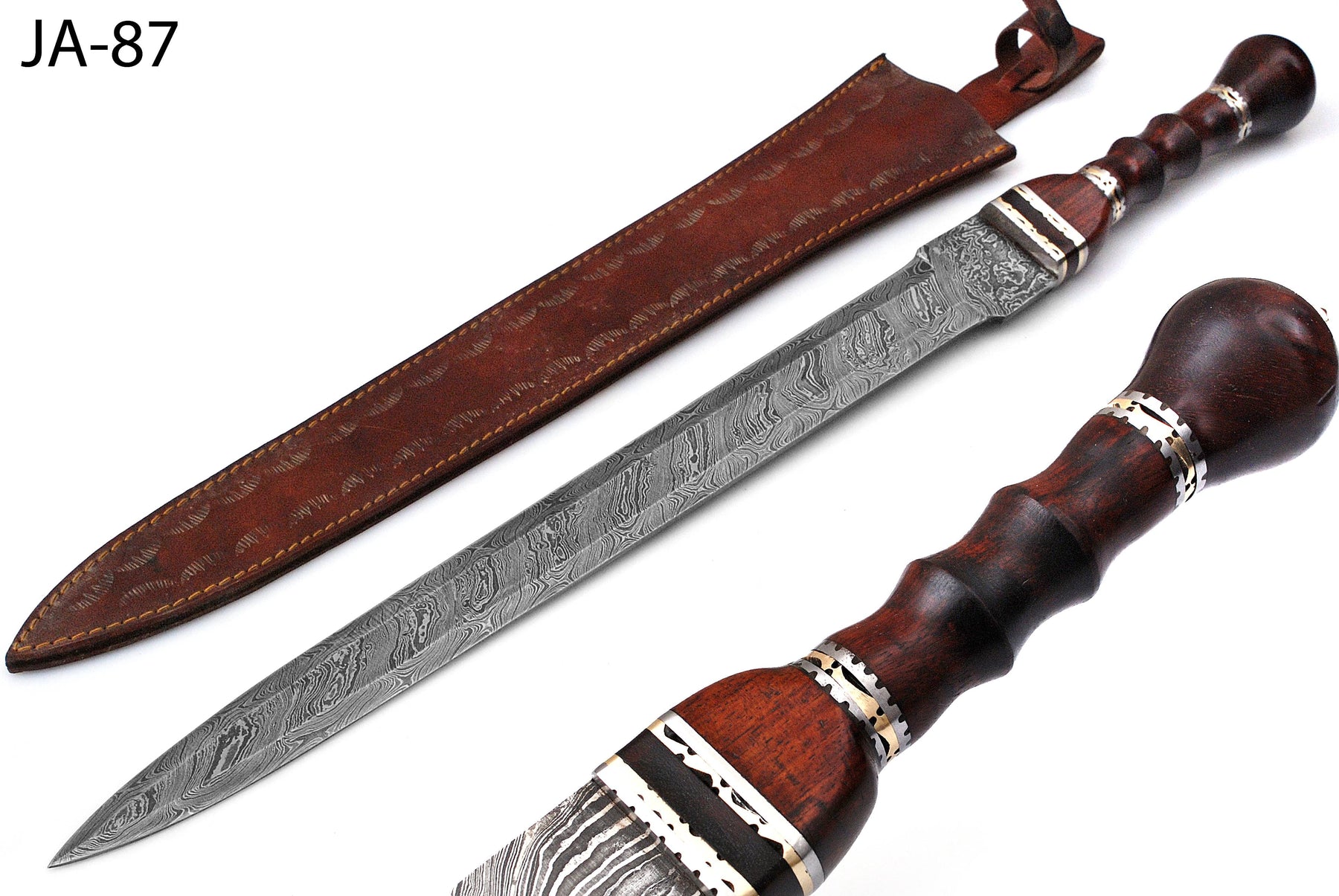 AW-87 Hand-Forged Damascus Steel Gladius-Style Short Sword with Rosewood Grip