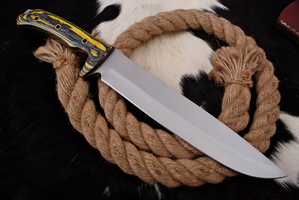 AW-90 Professional High-Carbon Steel Tactical Hunting Knife with Yellow Micarta Handle