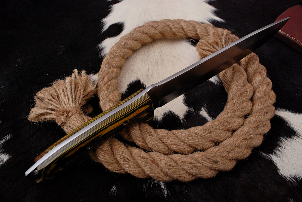 AW-90 Professional High-Carbon Steel Tactical Hunting Knife with Yellow Micarta Handle