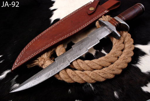 AW-92Hand-Forged Damascus Steel Tactical Short Sword with Multi-Stepped Blade
