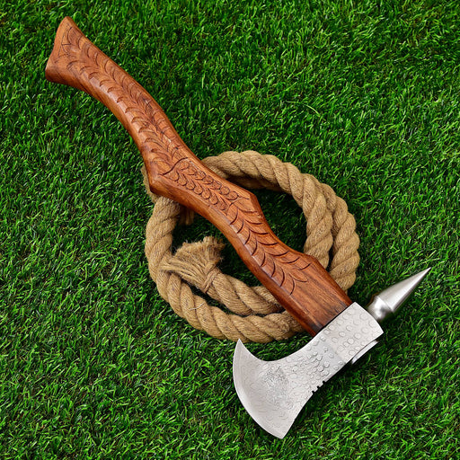 Viking Style War Hammer Axe with Carved Ash Wood Handle (JA-138)