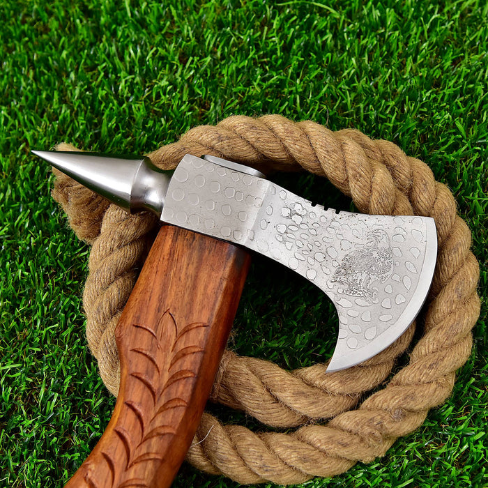 Viking Style War Hammer Axe with Carved Ash Wood Handle (JA-138)