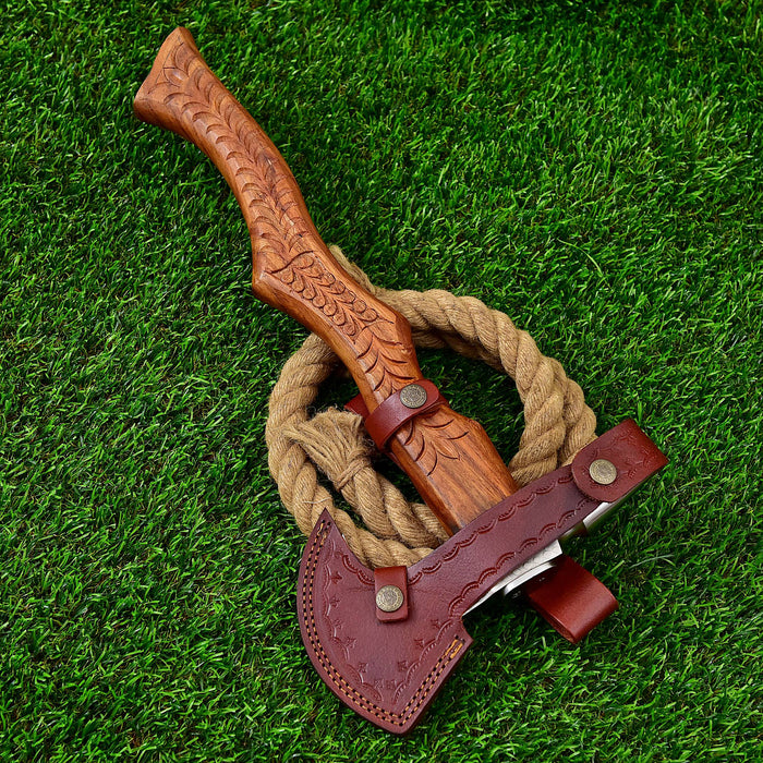 Viking Style War Hammer Axe with Carved Ash Wood Handle (JA-138)