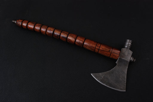 Hand-Forged Damascus Steel Pipe Tomahawk with Segmented Rosewood Handle (AW-141)