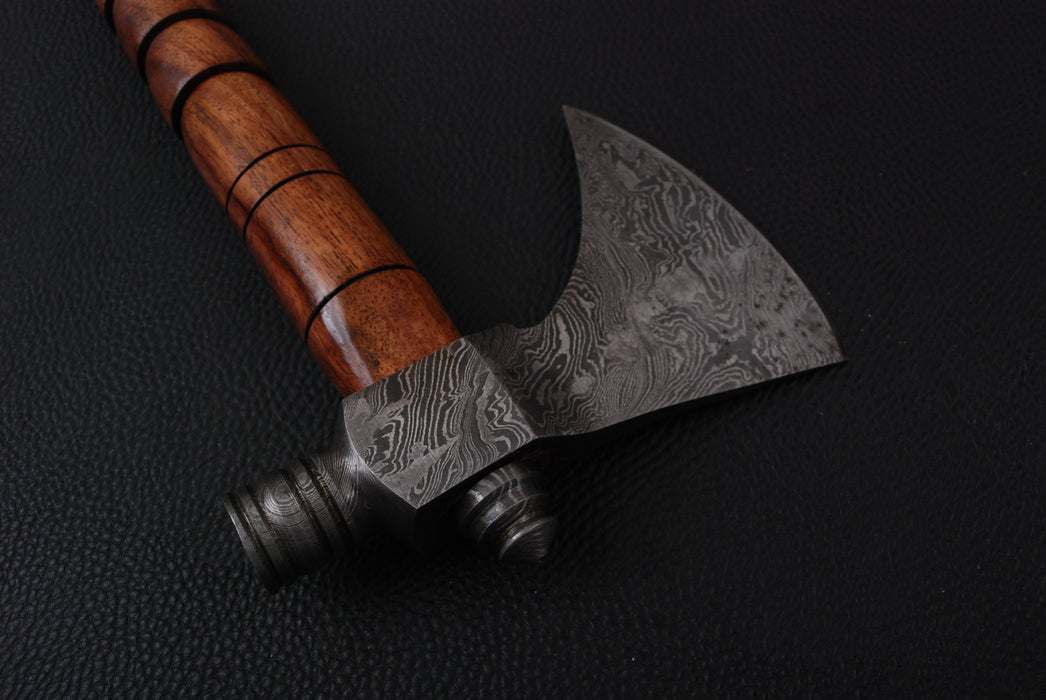 Hand-Forged Damascus Steel Pipe Tomahawk with Segmented Rosewood Handle (AW-141)