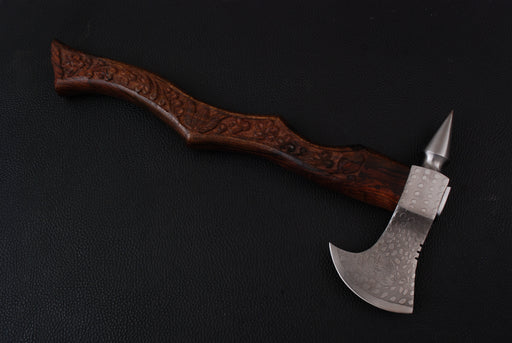 Hand-Carved Viking War Hammer Axe with Floral Engraved Handle (AW-142)