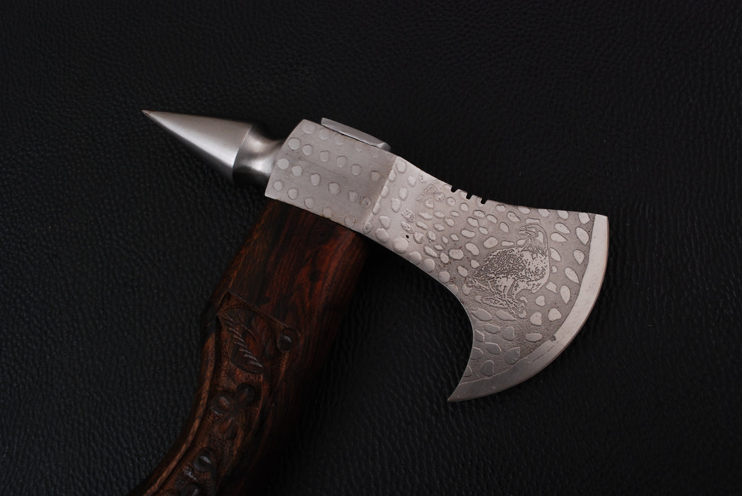 Hand-Carved Viking War Hammer Axe with Floral Engraved Handle (AW-142)