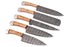 (AW-54) Handmade 5-Piece Damascus Steel Kitchen Knife Set – Natural Olive Wood Handles with Suede Leather Roll Bag