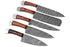 (AW-55) Custom 5-Piece Damascus Steel Kitchen Knife Set – Rich Rosewood Handles with Suede Leather Roll Bag
